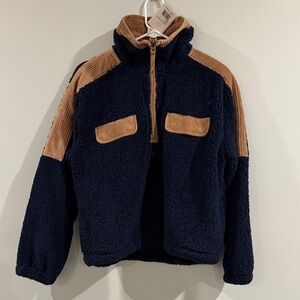 Faherty Cord Mix Half-Zip Fleece Popover in Navy, Size S (NWT)